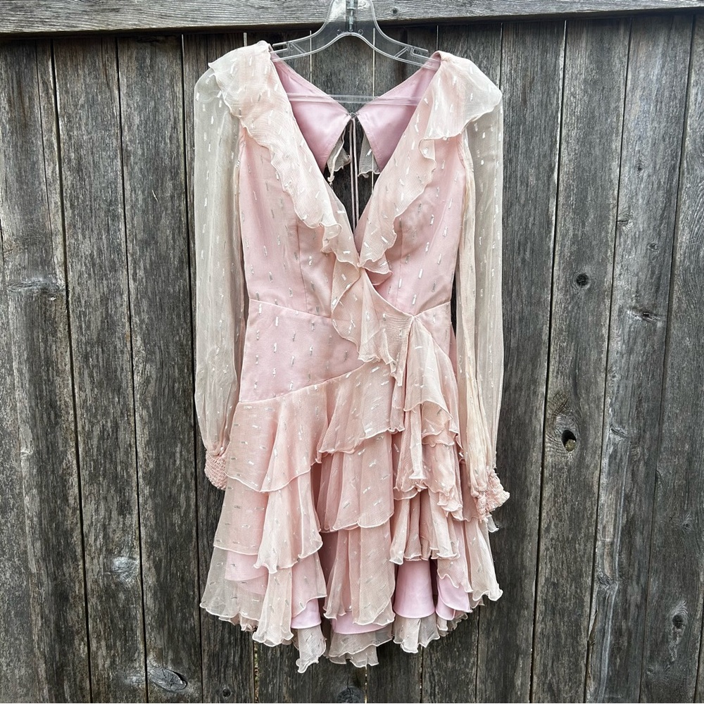 Sherri Hill Pageant Pink Ruffled Long Sleeve Dress Size 2